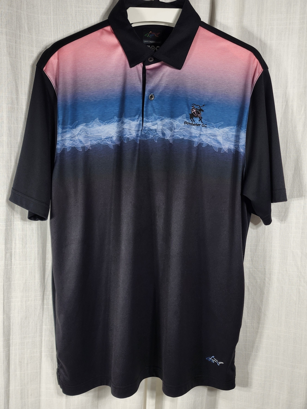 Greg Norman Collection Black Polo with Pink and Blue Gradient